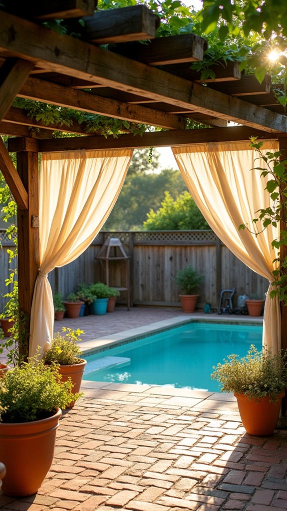 24 Thoughtful Pool Pergola Ideas That Add Style and Shade charming rustic wood beams