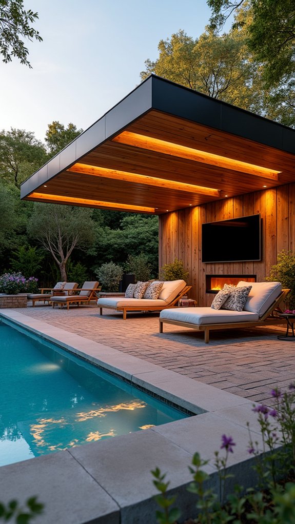 21 Trendy Pool Pergola With TV Ideas For Entertainment Outdoors chic led lit outdoor gatherings