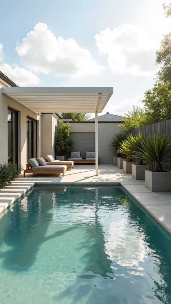 24 Thoughtful Pool Pergola Ideas That Add Style and Shade clean lines serene aesthetic