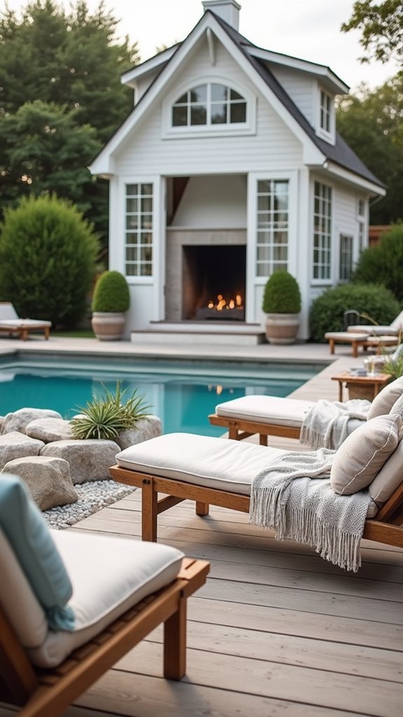 24 Cozy Pool House With Fireplace Ideas For Year Round Comfort coastal retreat with fire pit