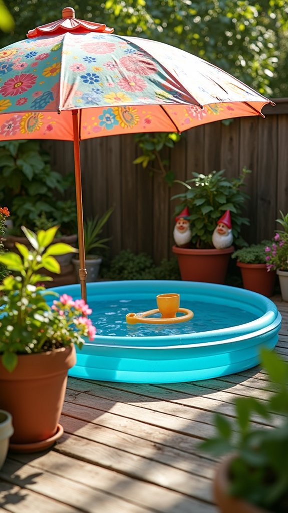 21 Handy Kiddie Pool Shade Ideas That Protect Sensitive Skin colorful adjustable patio umbrellas