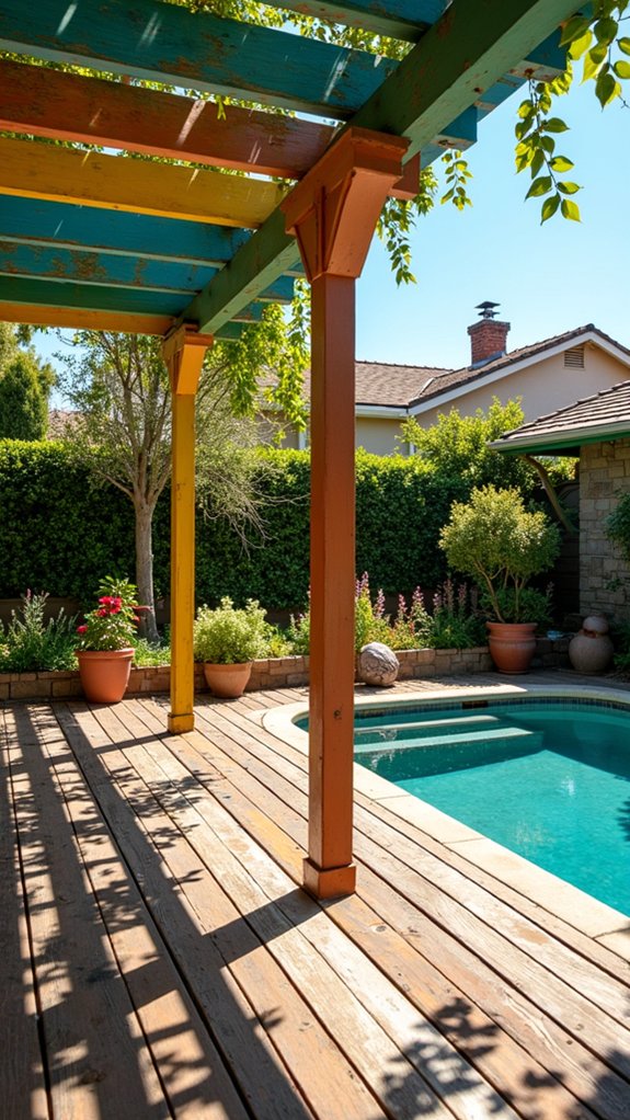 18 Charming Backyard Pool Pergola Ideas That Complete the Space colorful backyard pergola transformation