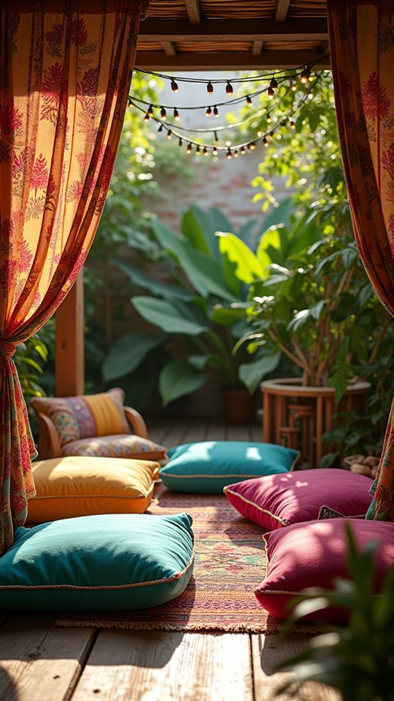 22 Tropical Pool Cabana Ideas That Feel Vacation Ready colorful bohemian cabana cushions