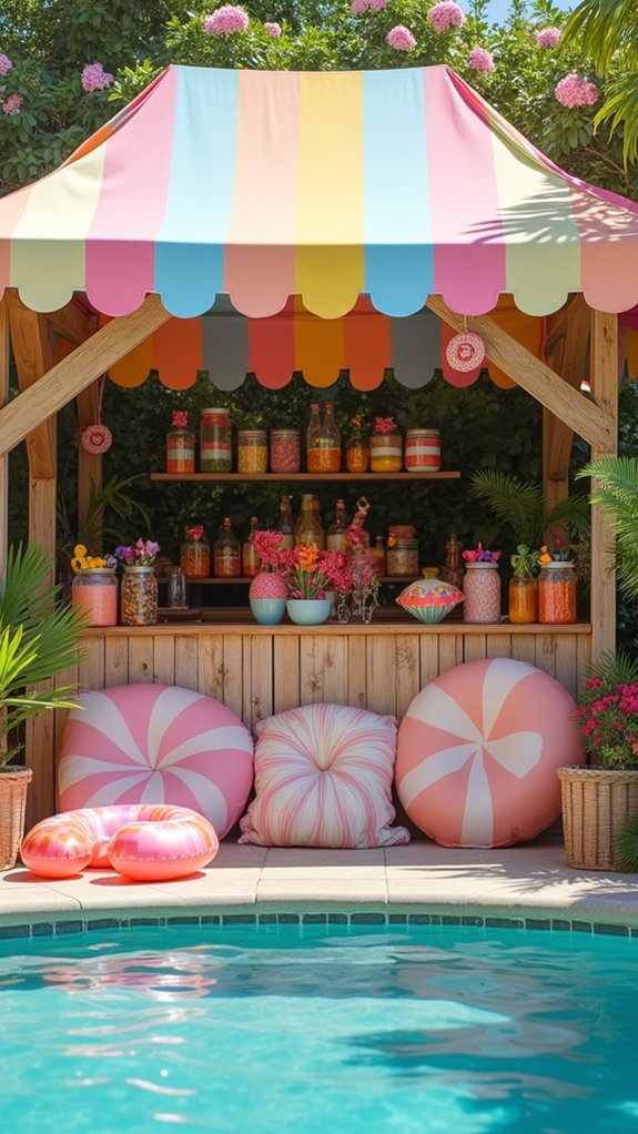 25 Lively Pool Cabana With Bar Ideas For Weekend Fun colorful candy themed gatherings