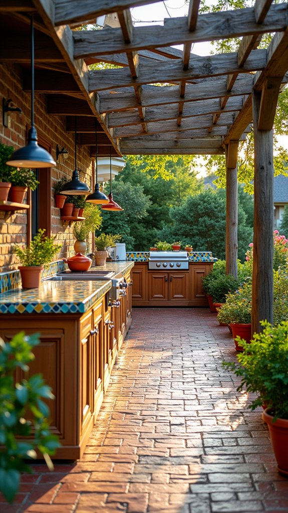 24 Practical Pool Pergola With Kitchen Ideas For Outdoor Cooking colorful mosaic tiled pergola