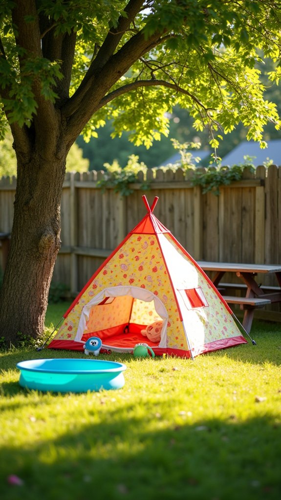 21 Handy Kiddie Pool Shade Ideas That Protect Sensitive Skin colorful shaded play tents