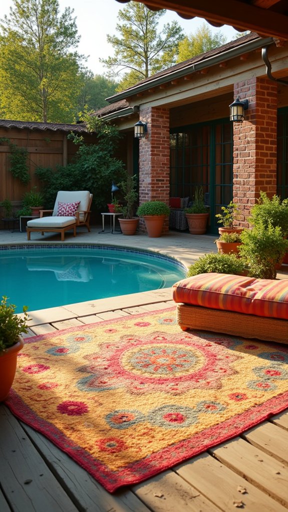 22 Budget Friendly Pool House Ideas That Still Look Beautiful comfortable outdoor rug aesthetics