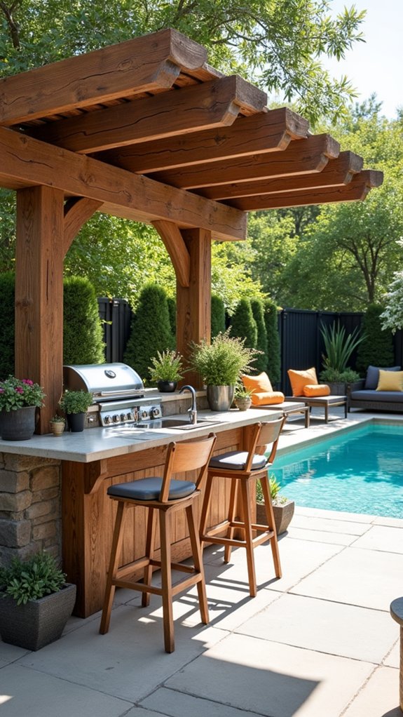 24 Practical Pool Pergola With Kitchen Ideas For Outdoor Cooking compact outdoor cooking space