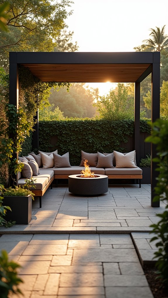 22 Modern Pool Pergola Ideas With Sleek Minimal Shapes contemporary minimalist fire pit