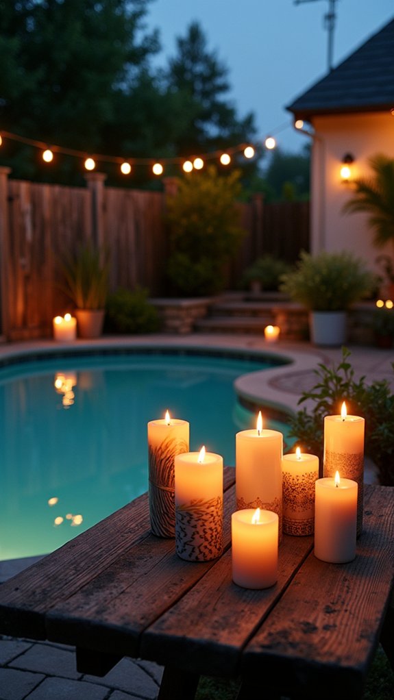 18 Creative Backyard Above Ground Pool Lighting Ideas For Dark Evenings cozy ambiance with candles