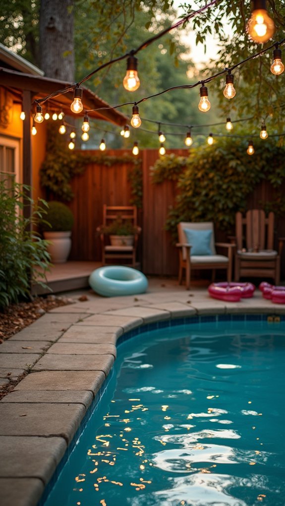 24 Fun Pool Party Lighting Ideas That Keep the Energy High cozy atmospheric outdoor lighting