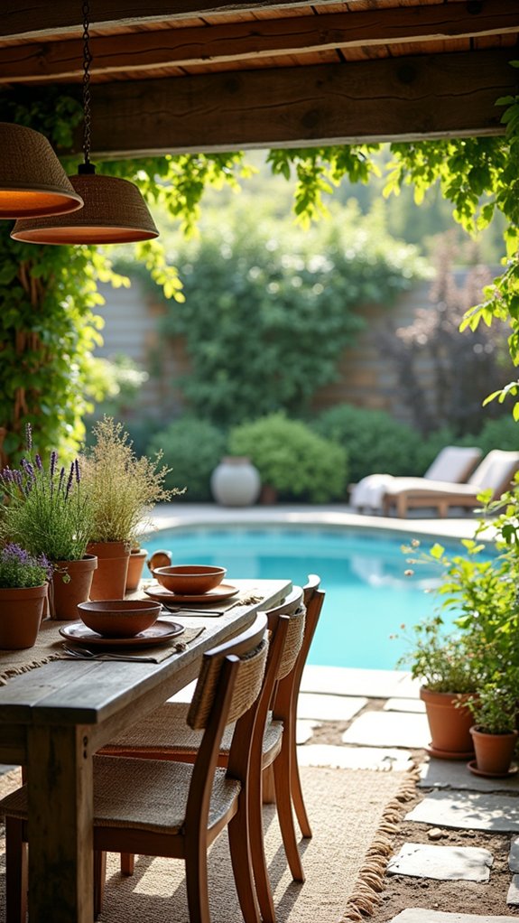 19 Rustic Pool Cabana Ideas With Natural Textures cozy dining space creation