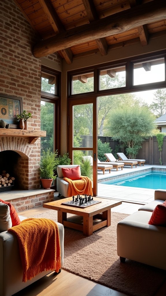 24 Cozy Pool House With Fireplace Ideas For Year Round Comfort cozy family game space