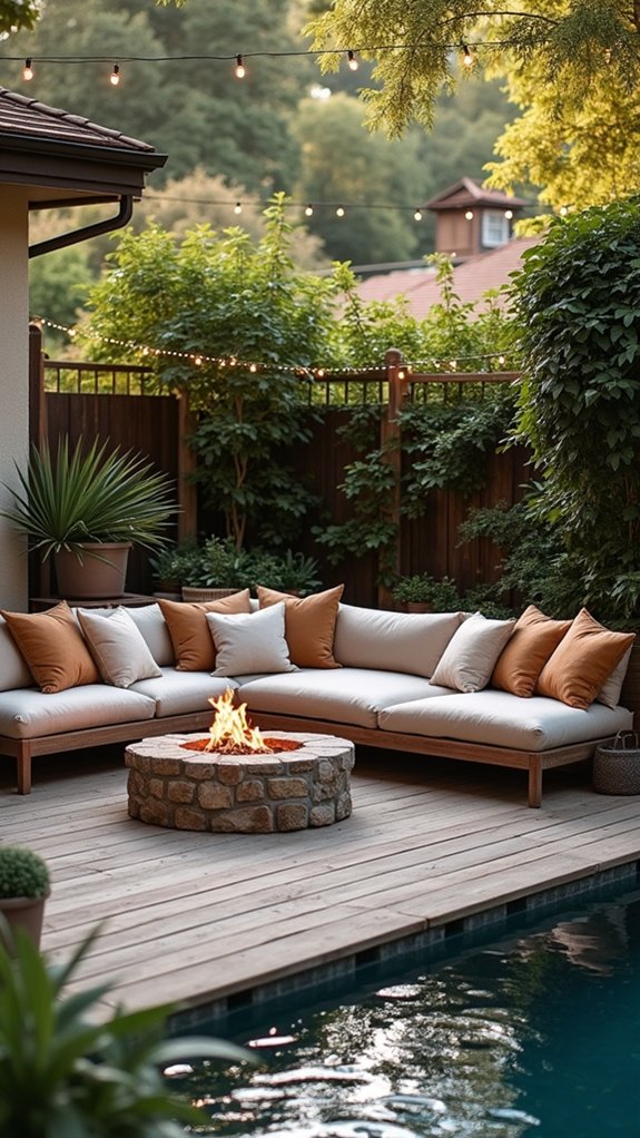 22 Refreshing Pool House With Jacuzzi Ideas For Pure Comfort cozy fire pit lounge