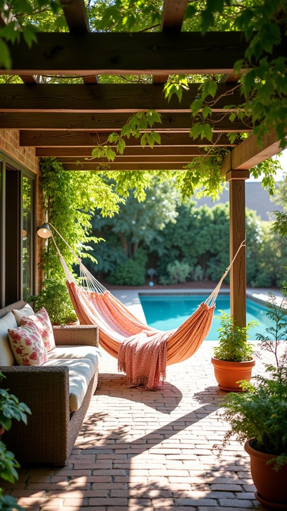 24 Thoughtful Pool Pergola Ideas That Add Style and Shade cozy hammock retreat elegance