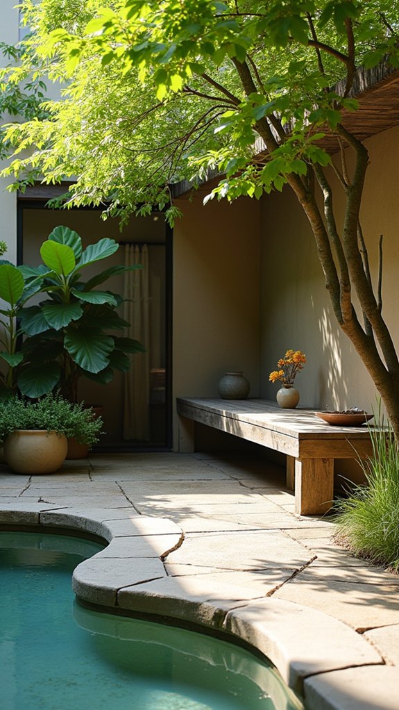 18 Serene Zen Pool House Design Ideas That Promote Calm cozy integrated seating nooks