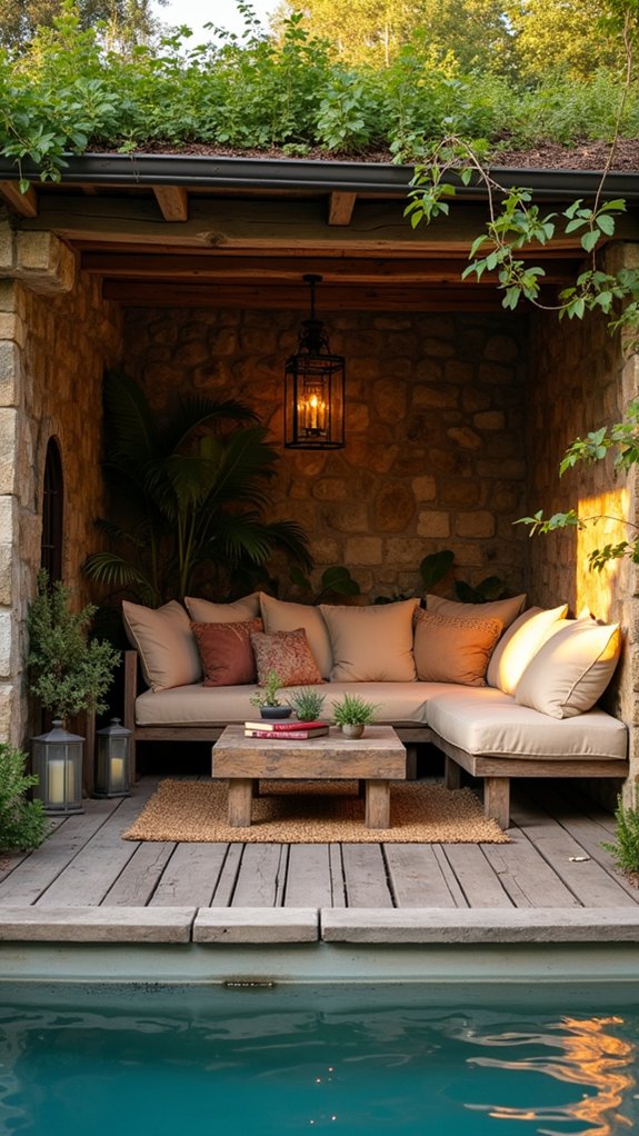 19 Rustic Pool Cabana Ideas With Natural Textures cozy lounge area essentials