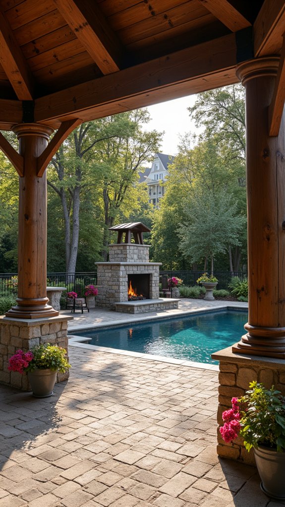 22 Warm Pool Gazebo With Fireplace Ideas That Extend the Season cozy luxury outdoor retreat