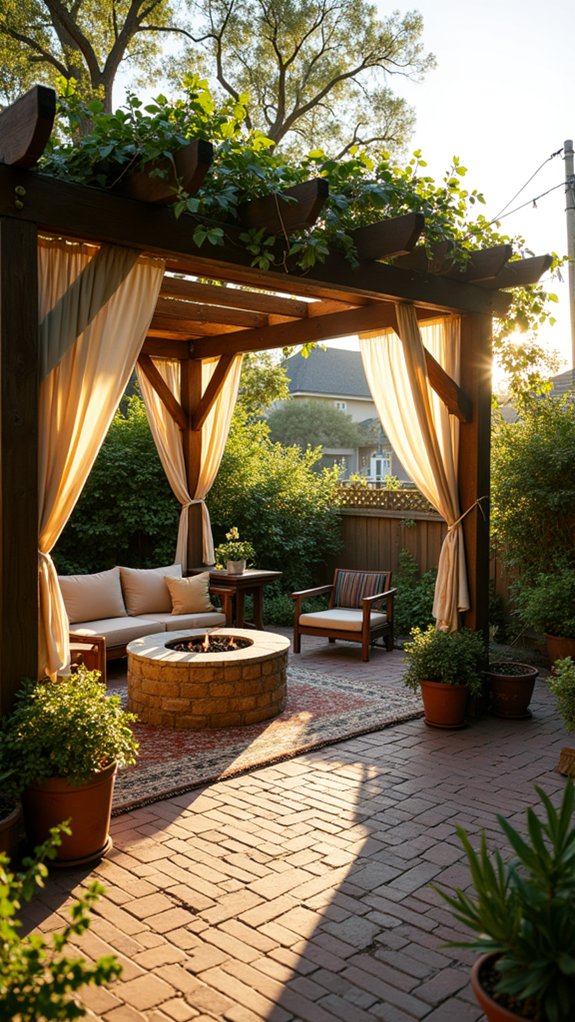 23 Inviting Pool Shade Pergola Ideas That Add Character cozy open air fire pit