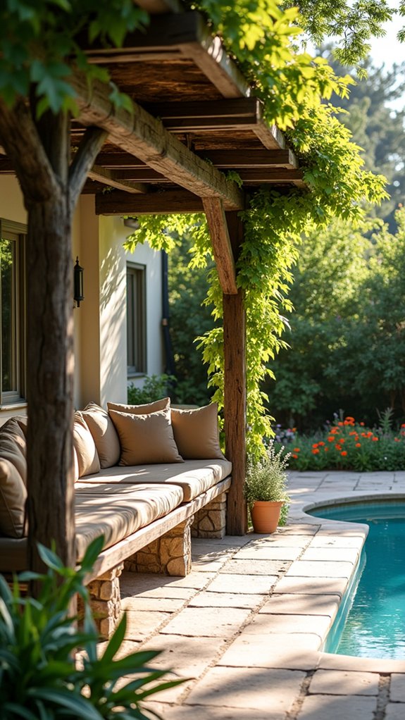 19 Rustic Pool Pergola Ideas With Earthy Appeal cozy outdoor relaxation space