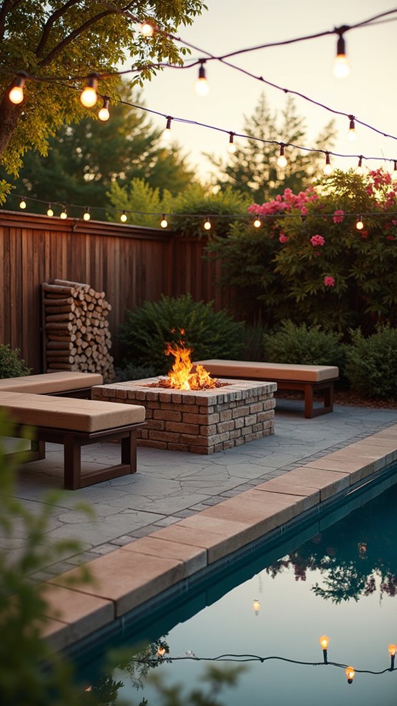 25 Bright Outdoor Pool Lighting Ideas That Elevate the Whole Yard cozy poolside fire gatherings