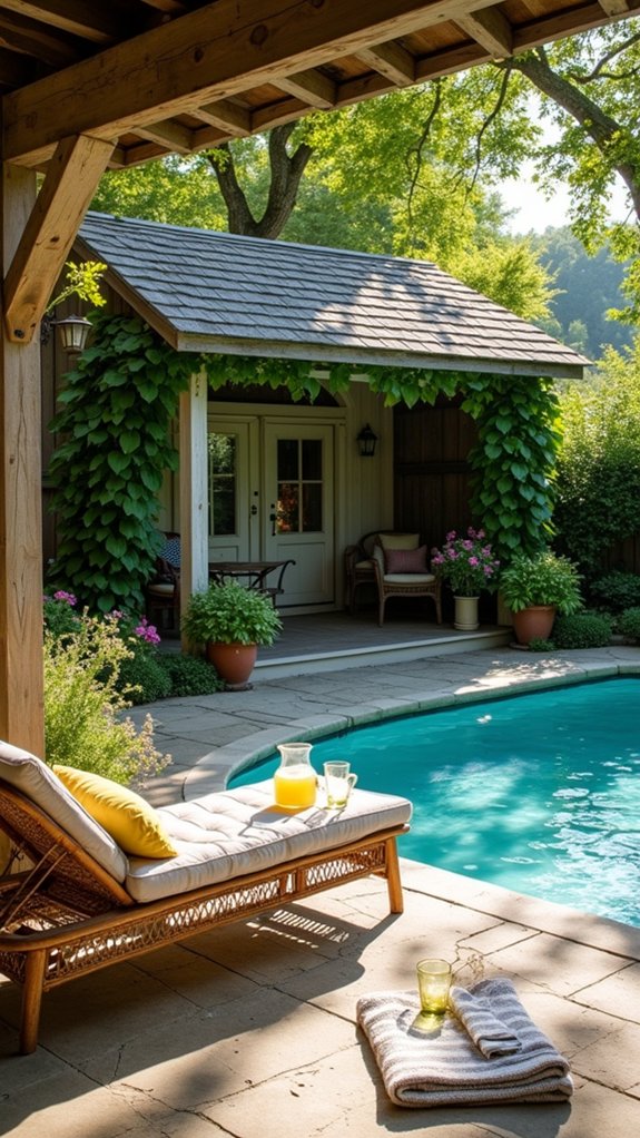 24 Farmhouse Pool House Ideas Full of Cozy Country Style cozy rustic cabana retreat