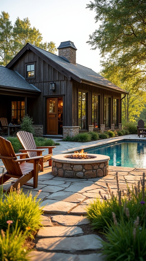24 Farmhouse Pool House Ideas Full of Cozy Country Style cozy rustic firepit gatherings
