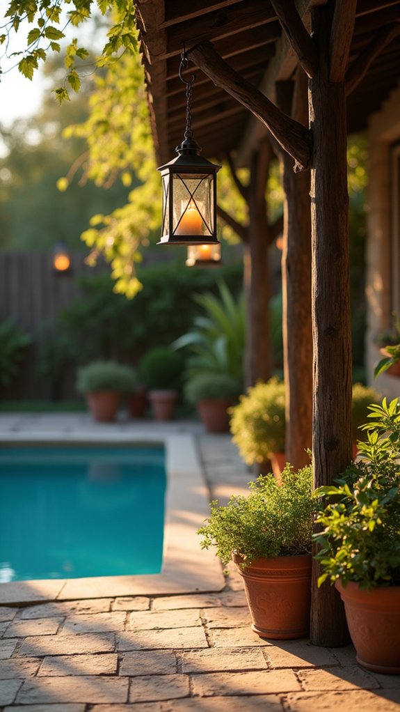 18 Clever Pool Deck Lighting Ideas That Improve Safety and Ambiance cozy rustic lantern pool ambiance