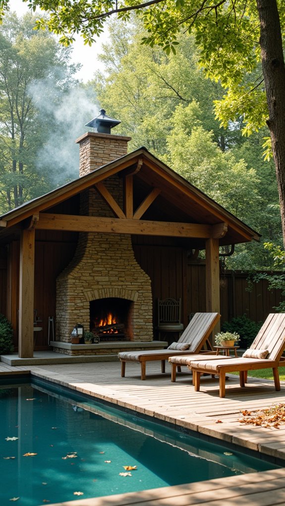 24 Cozy Pool House With Fireplace Ideas For Year Round Comfort cozy rustic pool house