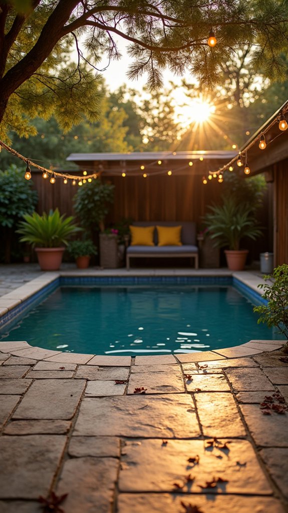 23 Charming String Lighting Around Pool Ideas That Add Simple Magic cozy rustic rope lights