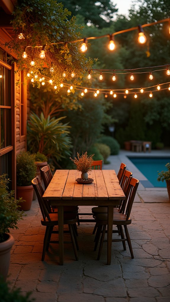 23 Gorgeous Backyard Pool Lighting Ideas That Create a Warm Evening Glow cozy string light ambiance