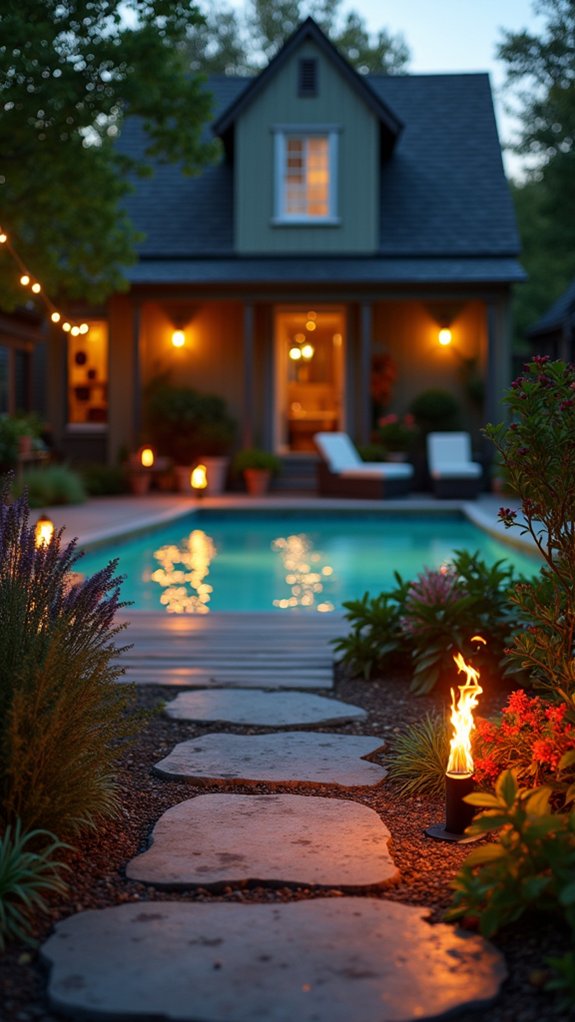 25 Bright Outdoor Pool Lighting Ideas That Elevate the Whole Yard cozy tropical outdoor ambiance