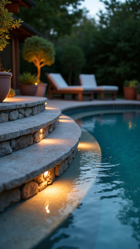 20 Subtle Pool Step Lighting Ideas That Keep Every Stair Visible custom pool lighting designs