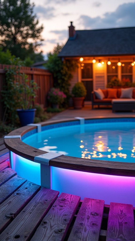 18 Creative Backyard Above Ground Pool Lighting Ideas For Dark Evenings customizable led pool lighting