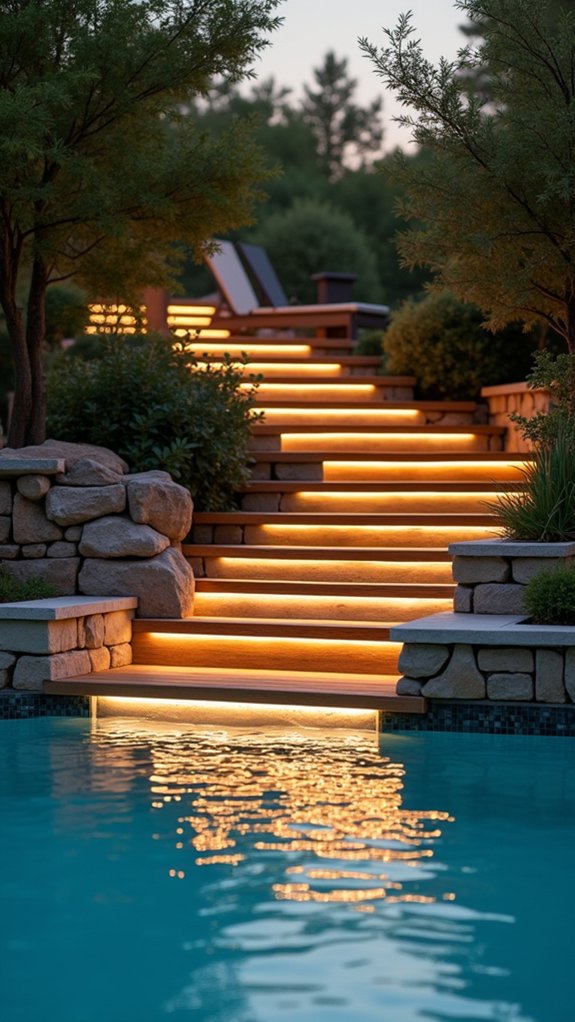 21 Helpful Pool Stairs Lighting Ideas That Guide Each Step customizable pool stair lighting