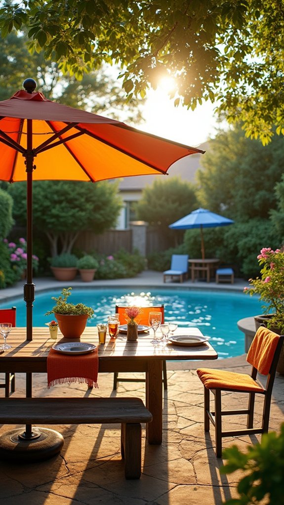 19 Smart Above Ground Pool Shade Ideas For Breezy Afternoons dining comfortably in shade