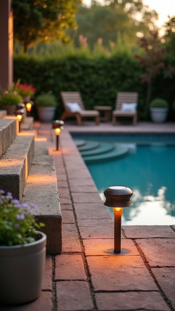 21 Helpful Pool Stairs Lighting Ideas That Guide Each Step eco friendly poolside illumination solution