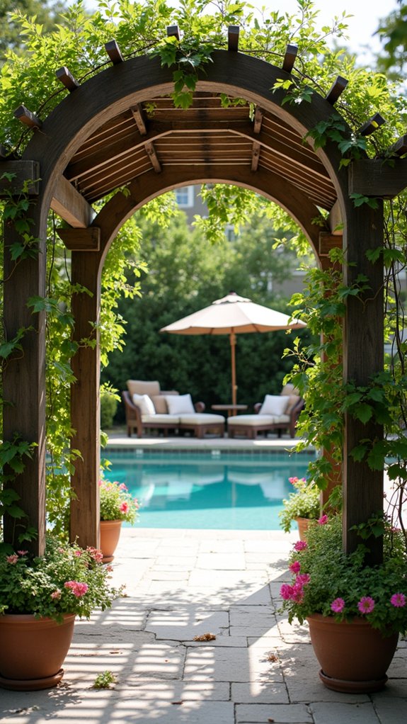 18 Charming Backyard Pool Pergola Ideas That Complete the Space elegant arched pergola design