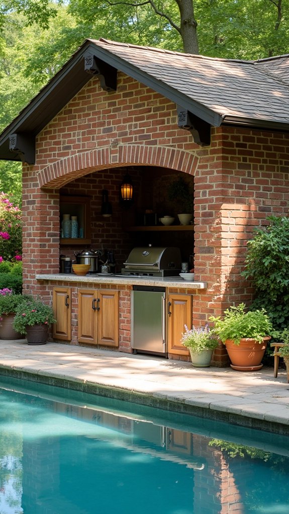 23 Functional Pool House With Outdoor Kitchen Ideas For Easy Entertaining elegant brick pool house