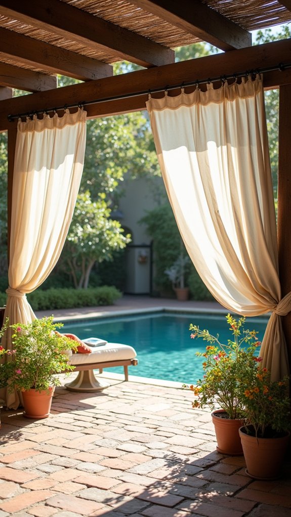24 Thoughtful Pool Pergola Ideas That Add Style and Shade elegant draped fabric aesthetics