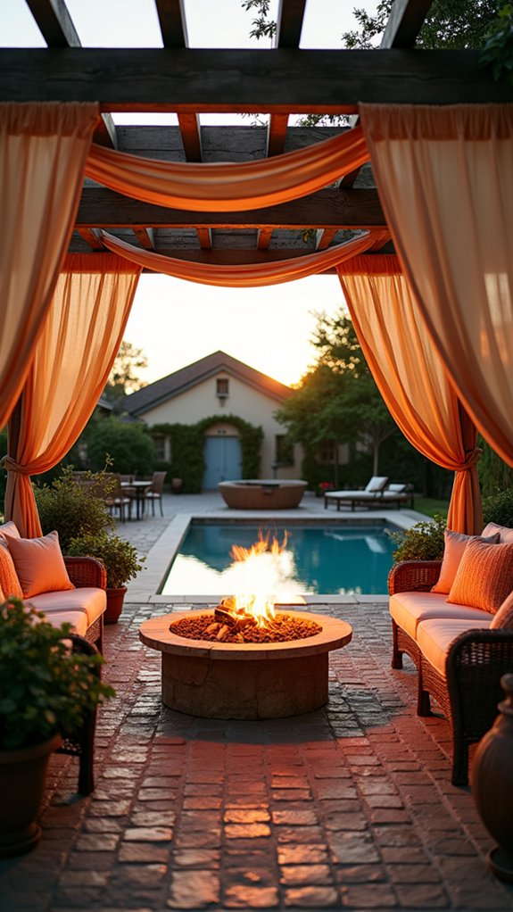 20 Cozy Pool Pergola With Fireplace Ideas For Warm Nights elegant fabric draped pergola
