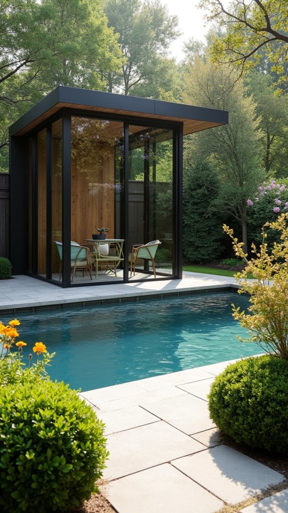 19 Modern Pool Gazebo Design Ideas With Clean Geometry elegant glass pool retreat