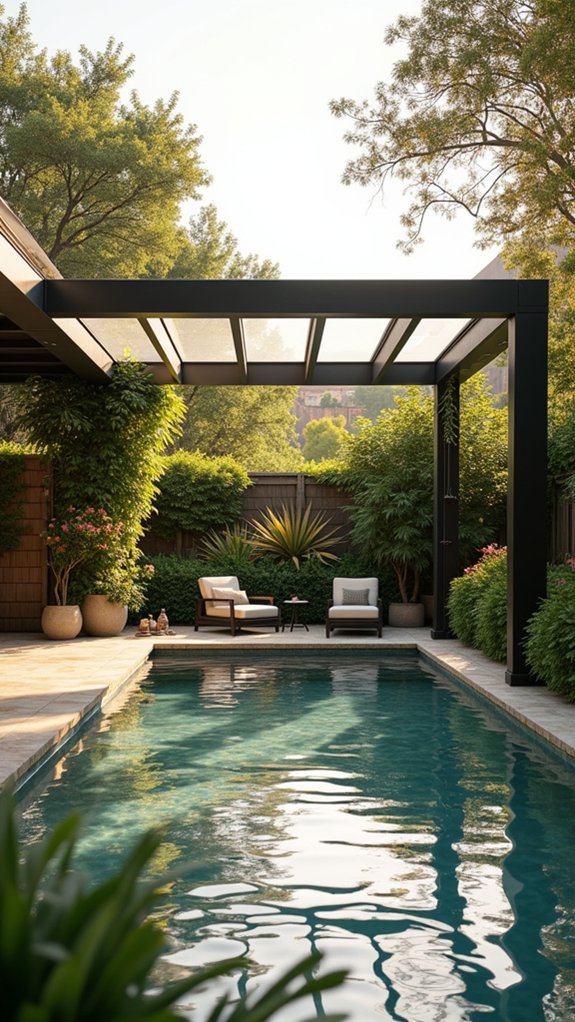 20 Refined Pool Pergola Design Ideas With Architectural Interest elegant glass roofed pergola