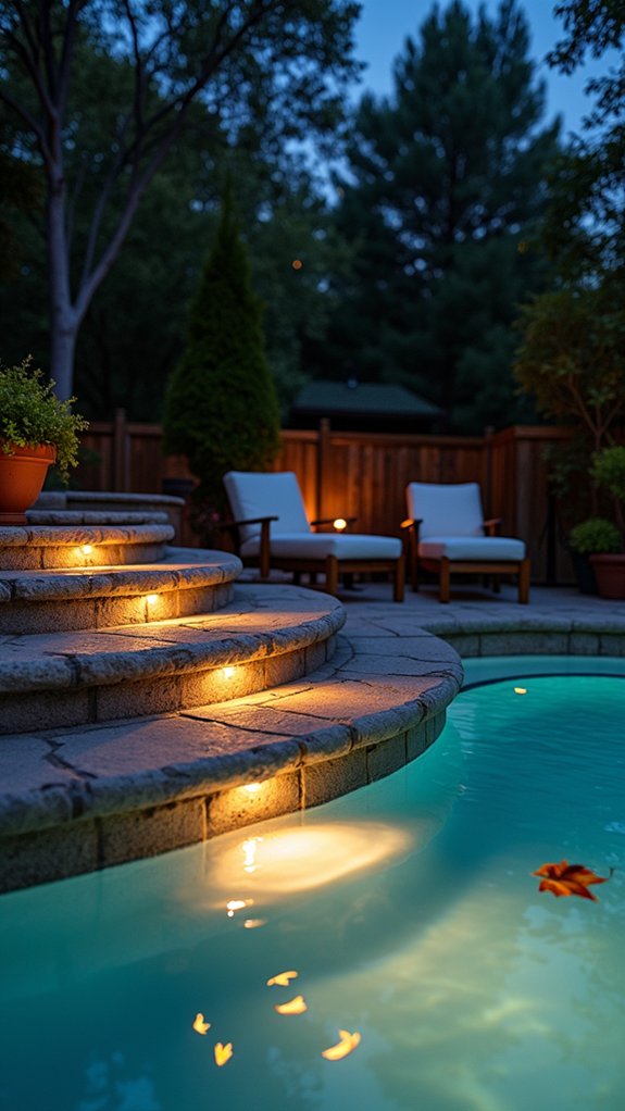 18 Relaxing Pool Lighting At Night Ideas That Create a Peaceful Mood elegant illuminated pool steps