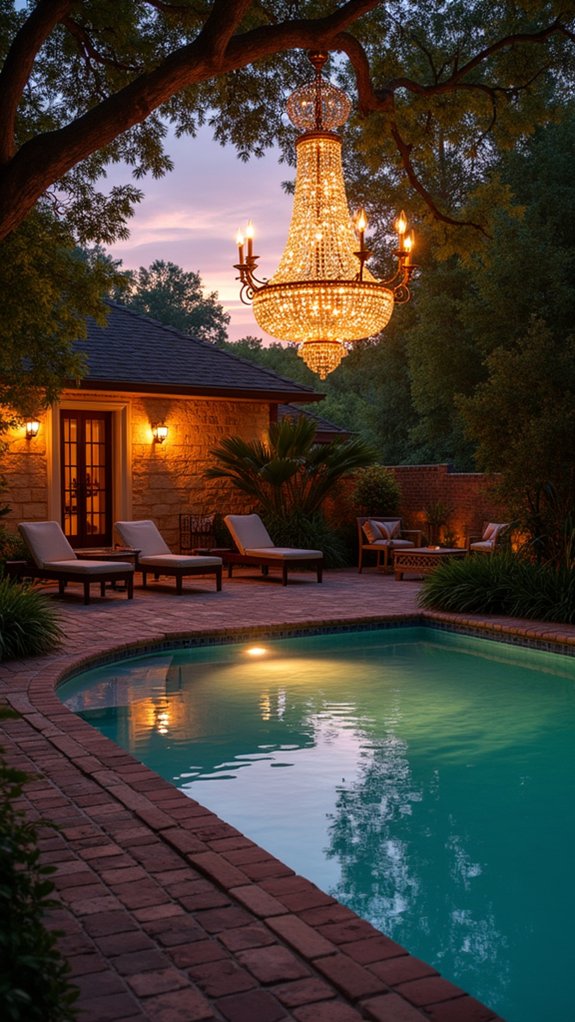 19 Outdoor Lighting Around Pool Ideas That Look Beautiful After Sunset elegant outdoor chandelier lighting