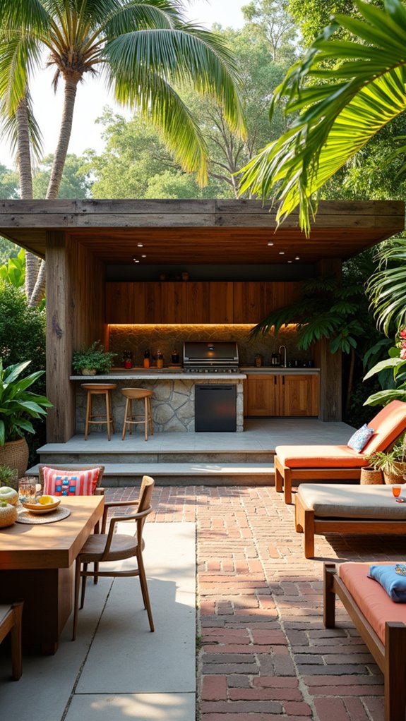 22 Tropical Pool Cabana Ideas That Feel Vacation Ready elegant outdoor kitchen retreat