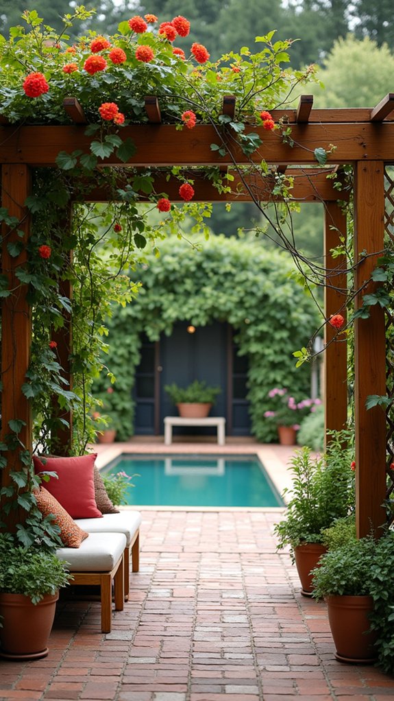 20 Refined Pool Pergola Design Ideas With Architectural Interest elegant pergola with greenery