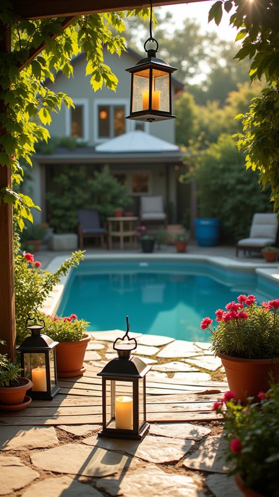19 Stylish Above Ground Pool Lighting Ideas That Look Professionally Done elegant poolside lantern decor