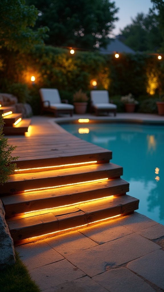 21 Helpful Pool Stairs Lighting Ideas That Guide Each Step elegant safety pool illumination