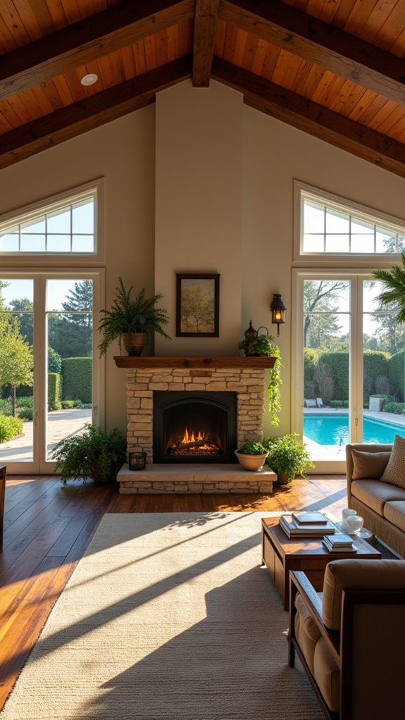 24 Cozy Pool House With Fireplace Ideas For Year Round Comfort elegant vaulted ceiling retreat